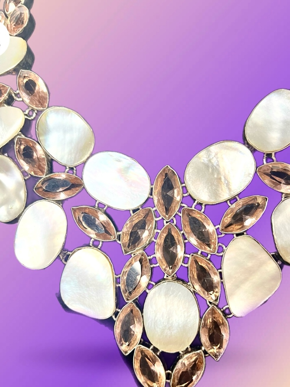 White Mother-of-Pearl and Champagne Topaz 925 Sterling Silver Statement Necklace